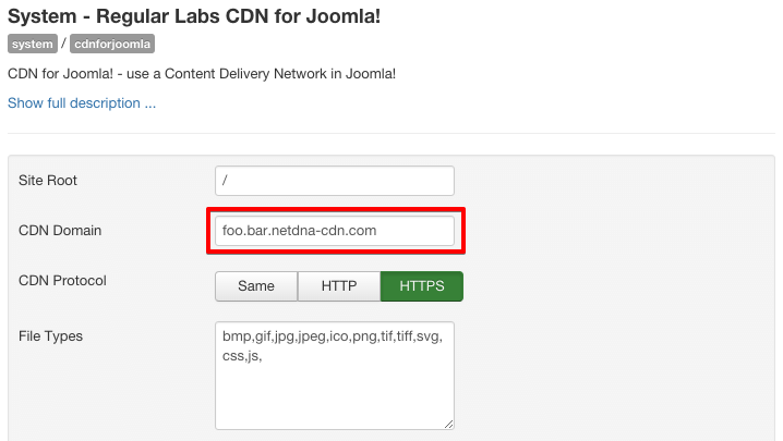 CDN for Joomla!  - Settings