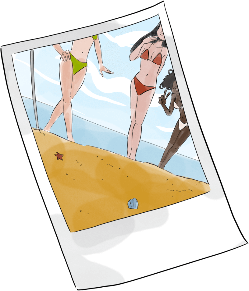 Bad polaroid of girls on the beach