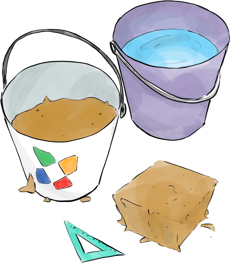 Buckets with sand and a ruler